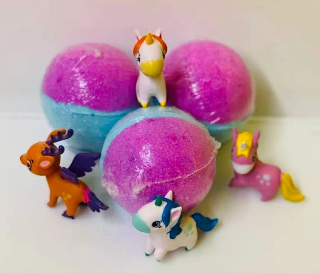 Myth creatures hidden Toy bath bomb scented in baby powder