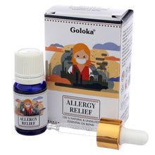 Load image into Gallery viewer, Goloka Essential Blend Oils  Stunningly Fragranced Aroma Oil Which Fills Your Home With A Wonderful And Long Lasting Aroma. These are safe to use in burners, plug in and humidifiers.  Brand: Goloka  Material: 100% Pure Essential Oil  Packaging: 10ml Bottle with Pipette  Vegan: Yes  Cruelty Free: Yes  Child Labour Free: Yes choice of:decreased anxiety energising anti depression. allergy relief.
