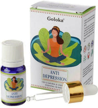 Load image into Gallery viewer, Goloka Essential Blend Oils  Stunningly Fragranced Aroma Oil Which Fills Your Home With A Wonderful And Long Lasting Aroma. These are safe to use in burners, plug in and humidifiers.  Brand: Goloka  Material: 100% Pure Essential Oil  Packaging: 10ml Bottle with Pipette  Vegan: Yes  Cruelty Free: Yes  Child Labour Free: Yes choice of:decreased anxiety energising anti depression. anti depression
