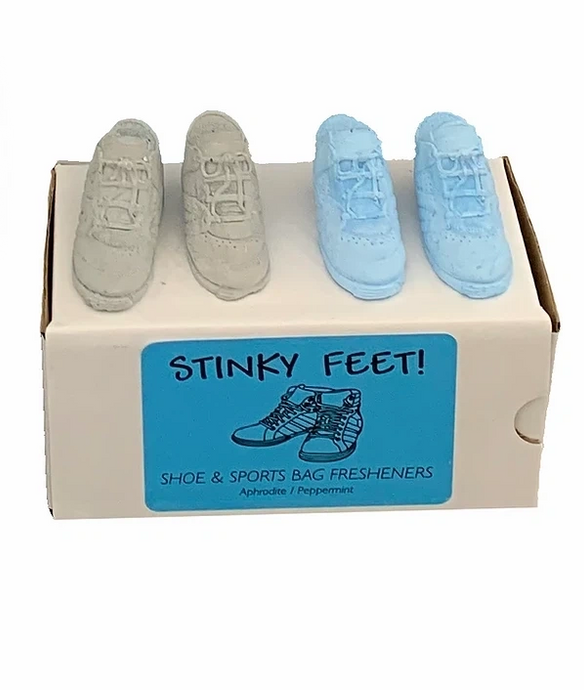 Stinky feet? Whiffy trainers? Smelly sock drawer? Gruesome gym bag? We have the answer!  The best little gift that money can buy, four stylish handmade plaster of Paris trainers, that can be placed anywhere that’s whiffy to neutralise bad odours and revitalise your footwear in minutes! Infused with our finest quality essential oils, in a choice of fantastic fragrances that appeal to all. Sweet, stylish, funny and practical, they are this year’s must-have!  Infused with our finest quality essential oils. 