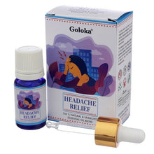 Load image into Gallery viewer, Goloka Essential Blend Oils  Stunningly Fragranced Aroma Oil Which Fills Your Home With A Wonderful And Long Lasting Aroma. These are safe to use in burners, plug in and humidifiers.  Brand: Goloka  Material: 100% Pure Essential Oil  Packaging: 10ml Bottle with Pipette  Vegan: Yes  Cruelty Free: Yes  Child Labour Free: Yes choice of:decreased anxiety energising anti depression. headache relief.
