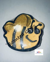 Load image into Gallery viewer, Bee bath bomb   A yellow and black bee shaped bath bomb with hidden embeds and scented in tutti fruity.   
