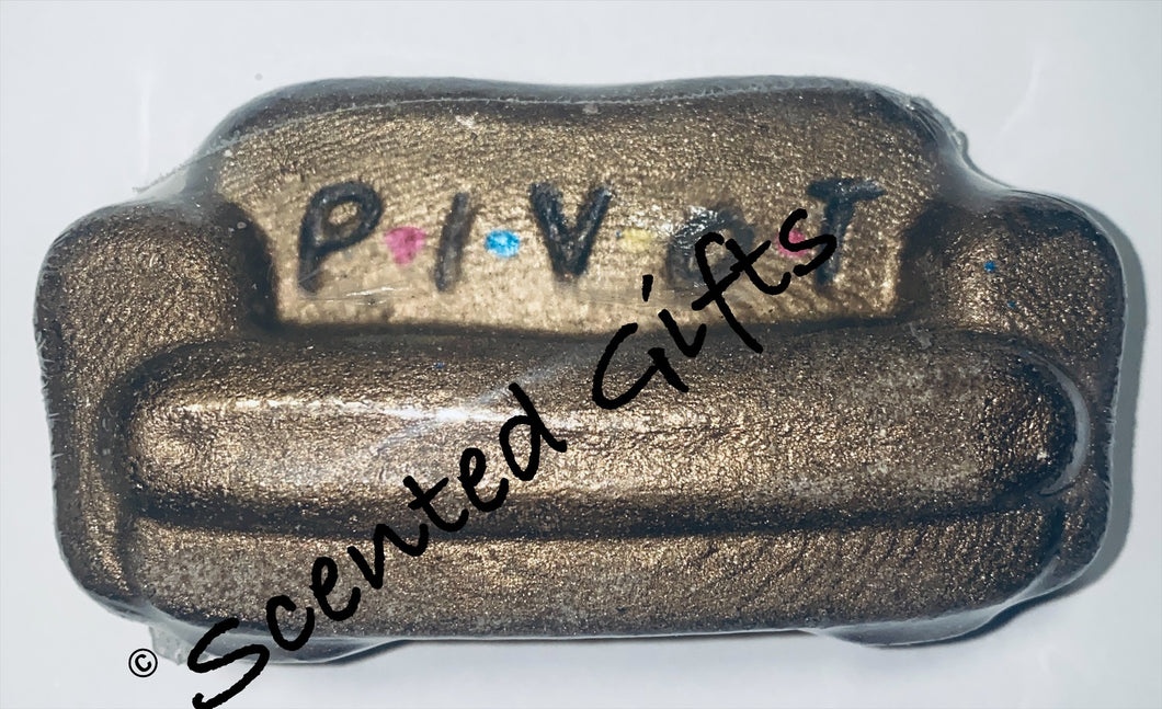 Pivot friends sofa bath bomb The series’s friends is still today extremely popular and this bomb is the famous sofa the friends cast open credits features. A brown sofa shaped bath bomb with airbrush design and hidden embeds scented in marshmallow. 