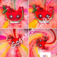 Load image into Gallery viewer, Maggie Melon bath bomb  A gorgeous red coloured melon fun shaped bath bomb with mica detail and scented in CHERRY LIME. 
