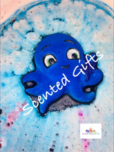 Load image into Gallery viewer, Olly Octopus bath bomb    A blue shaped octopus with mica detail and scented in BLUE RASPBERRY SLUSH. 
