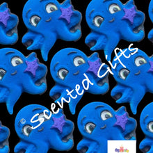 Load image into Gallery viewer, Olly Octopus bath bomb    A blue shaped octopus with mica detail and scented in BLUE RASPBERRY SLUSH. 
